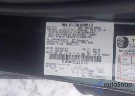 2012 Ford Fusion Se z USA, uszkodzony, nr VIN 3FAHP0HAXCR142250